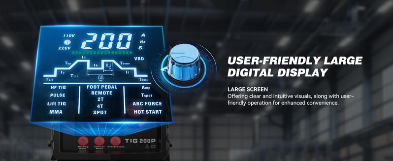 ARCCAPTAIN DC 5 In 1 TIG Welder With Pulse, 200Amp DC 5 In 1 HF/Lift/Pulse/Spot TIG & Stick, 110v/220v Dual Voltage LED Digital Display MultiProcess TIG Welding Machine with 2T/4T TIG200P