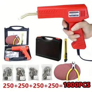 Plastic welding gun, welding tool and toolbox with 1000 welding nails, ideal choice for plastic welding PVC material repair, used for car bumper repair, no battery required, easy to use (American plug)