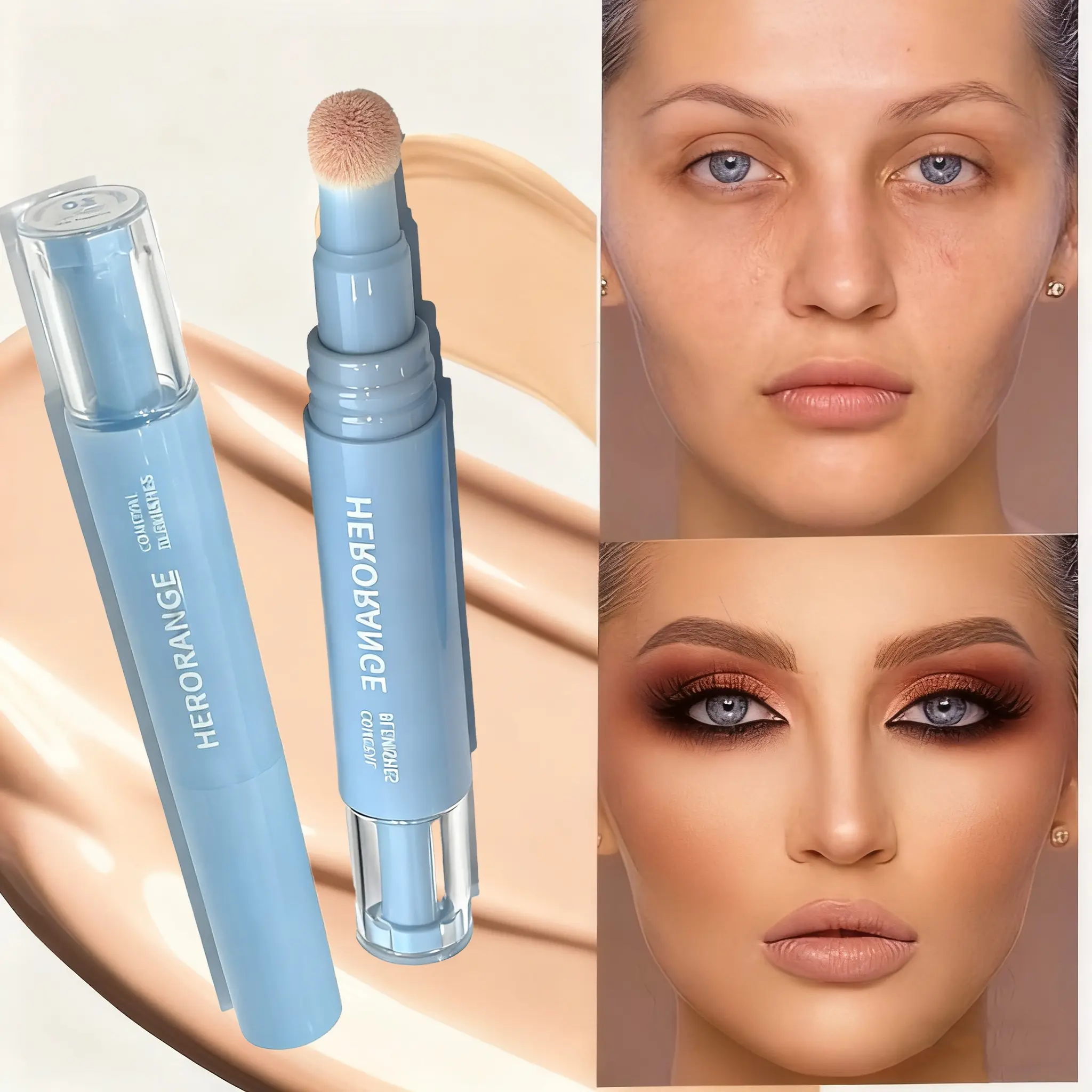 Herorange Concealer Balm, Under Eye Concealer, Hides Dark Circles, Multifunctional Face Makeup, Concealer Cosmetic, Full Coverage, Long-Lasting Waterproof, Suitable for All Skin Types, Longwear Concealer