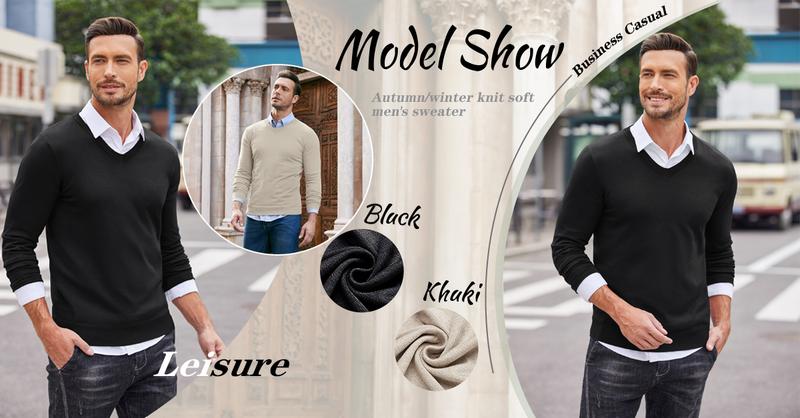 COOFANDY Fall Outfits 2-Pack Knitted Ribbed V-neck Casual Jumper Knitwear Classic Fabric Fashion Menswear Shirt Soft Sweater Office（runs small ）