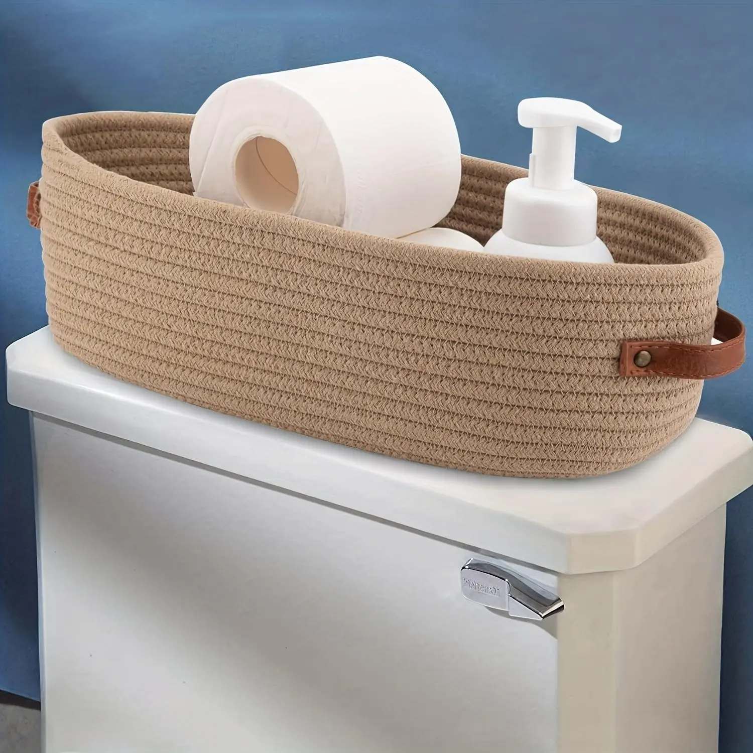 Woven Storage Basket, Multifunctional Bathroom Storage Basket with Handle, Bathroom Organizer for Toilet Paper, Towel, Soap, Shampoo, Multipurpose Basket, Home Organizers, Bathroom Baskets, Baskets for Organizing
