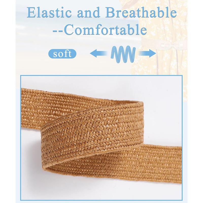AWAYTR Women Boho Braided Belt Elastic Waist Ladies Straw Belts Metal Buckle Breathable Belt for Dress 2Pcs/Set TikTokShopBlackFriday