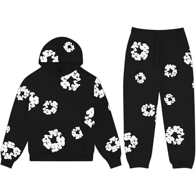 Flower  Flame Hoodie & Sweatpants Set, Unisex Oversized Streetwear Outfit for Men & Women, Everyday Casual Wear