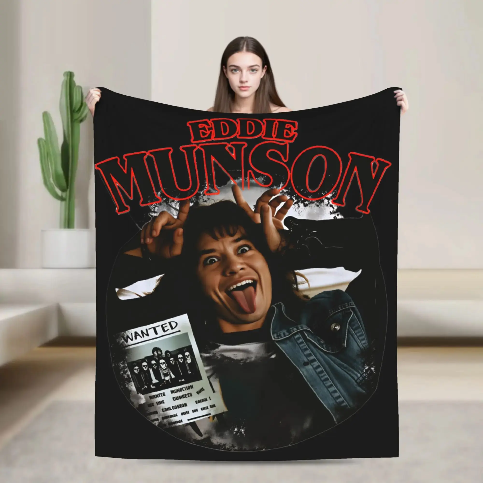 Eddie Munson Flannel Blanket - Premium Flannel Cozy Soft Fluffy Lightweight Breathable Throw for Adults, Living Room/Sofa/Bed, Holiday Gift (Mother's Day, Valentine's Day, Christmas, Birthday), Flannel Cozy Blanket, Lightweight Breathable Blanket