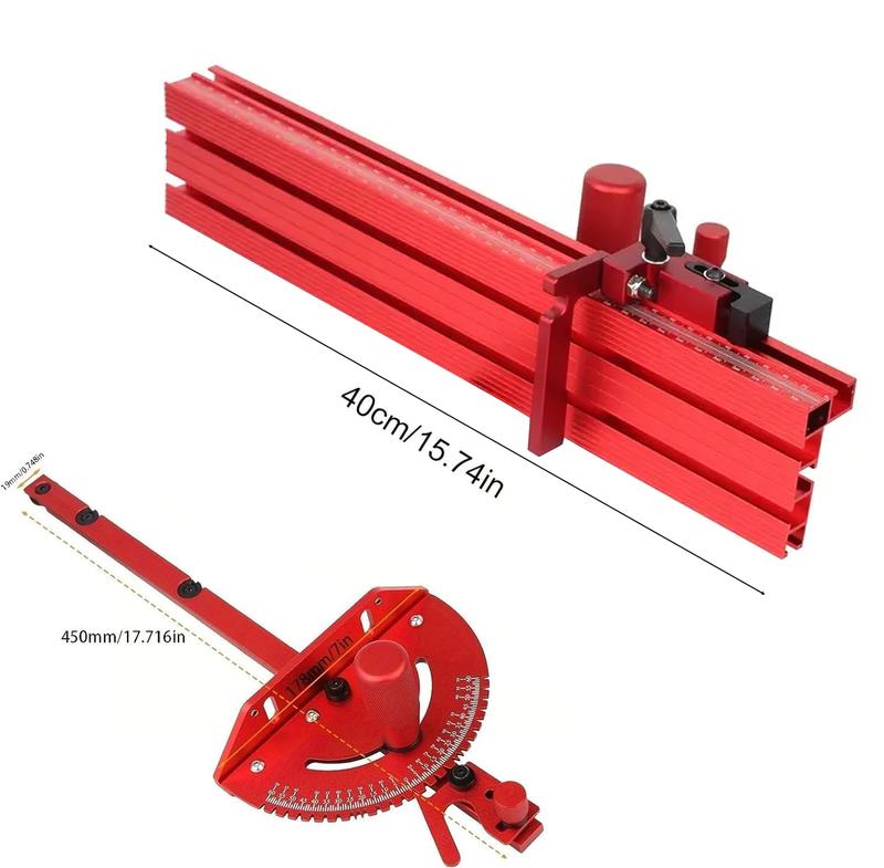 Precision oblique joint gauge set, equipped with 400mm aluminum profile fence and track stopper - table saw guardrail push rod and guide rail, suitable for table saws and milling machines, professional woodworking tools
