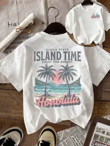 Meghana Women Hawaiian Island Vibes Graphic T Shirt Retro Summer Beach Vacation Top