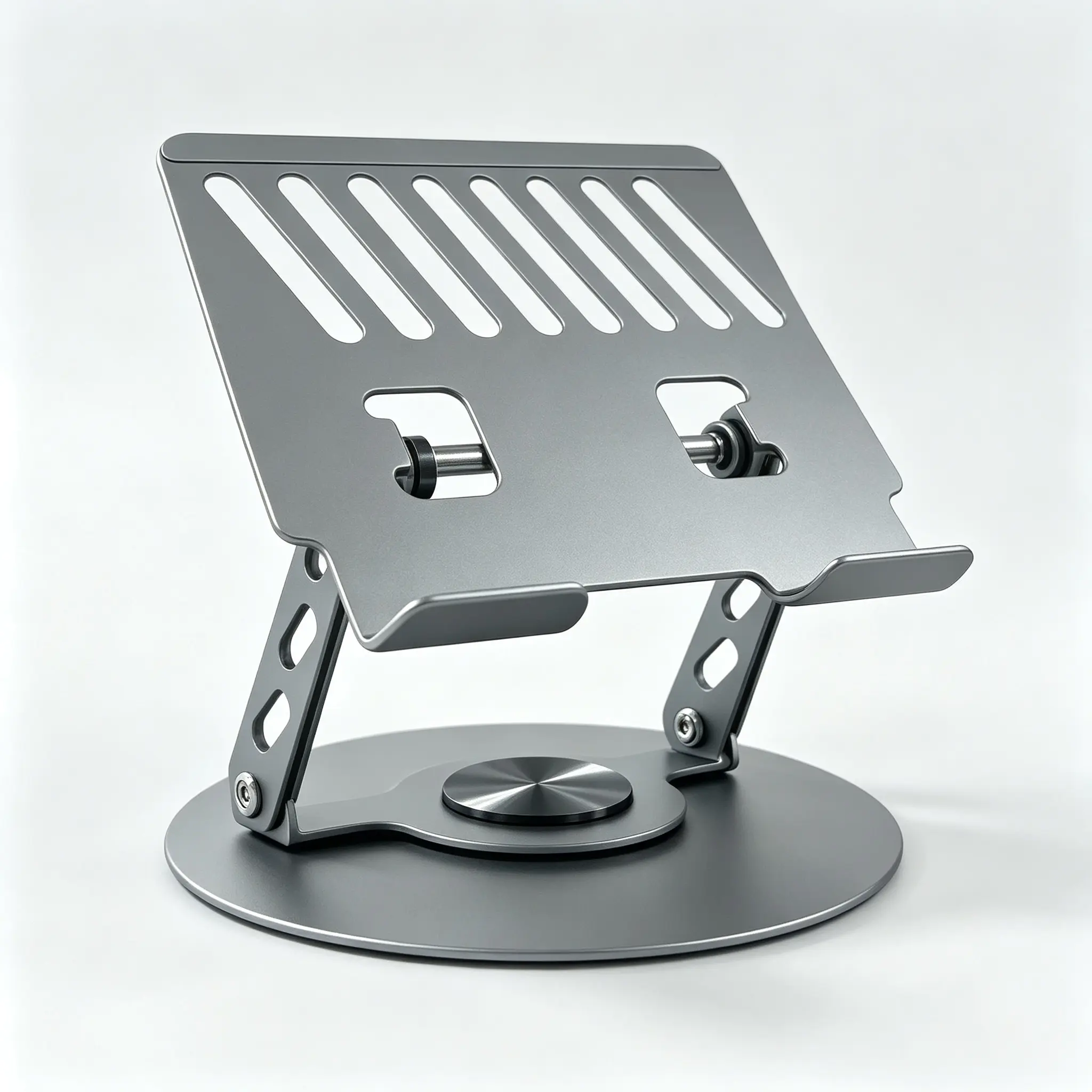360° Rotatable Carbon Steel Laptop Stand, Foldable Height Adjustable Ergonomic Notebook Riser, Hollow Heat Dissipation Panel, Non-Slip Round Base, 2-in-1 Stable Metal Holder for Gaming Laptop & Mobile Phone, Home Office Desk aluminum laptop stand