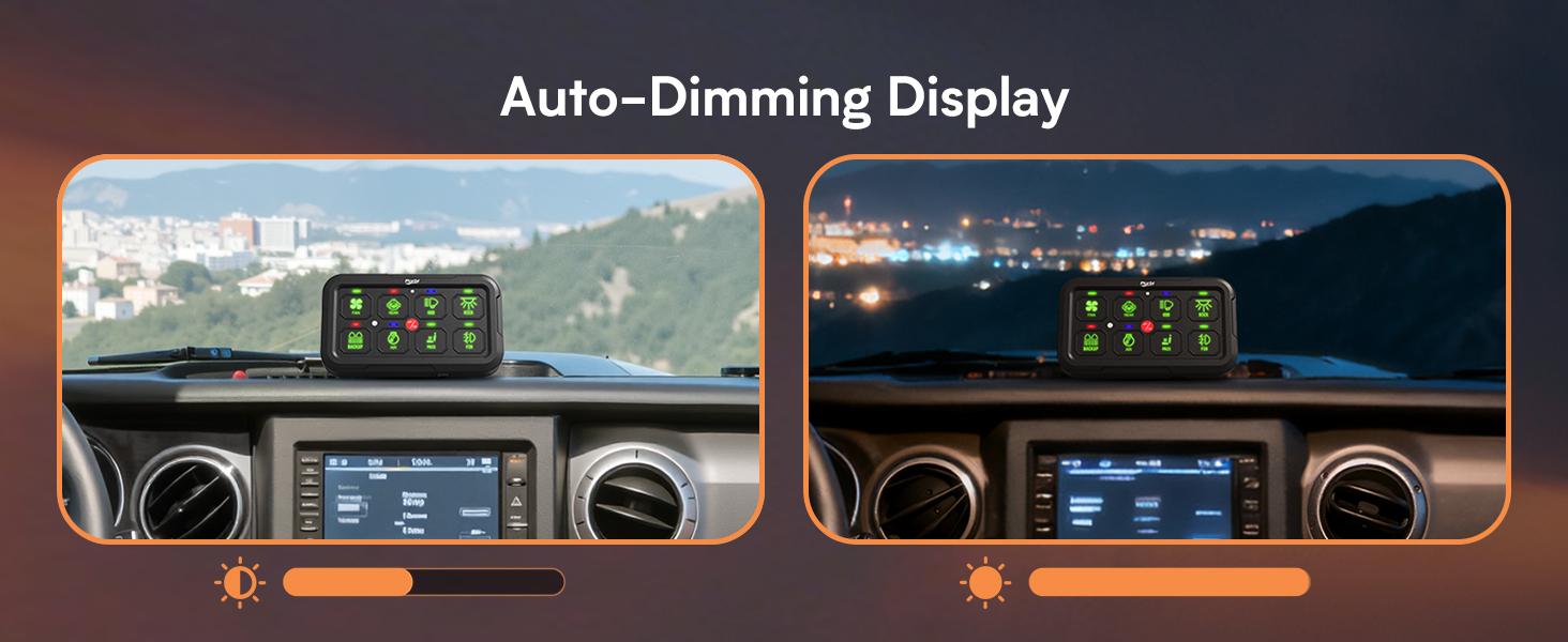 RGB 8 Gang Switch Panel, Universal Circuit Control Relay System w/Momentary Toggle Pulsed Memory Function, Automatic Dimmable, 12-24V Light Switch Panel for Truck UTV Car Boat, IP65 Waterproof RGB 8 Gang Switch Panel, Universal Circuit Control Relay System w/Momentary Toggle Pulsed Memory Function, Automatic Dimmable, 12-24V Light Switch Panel for Truck UTV Car Boat, IP65 Waterproof