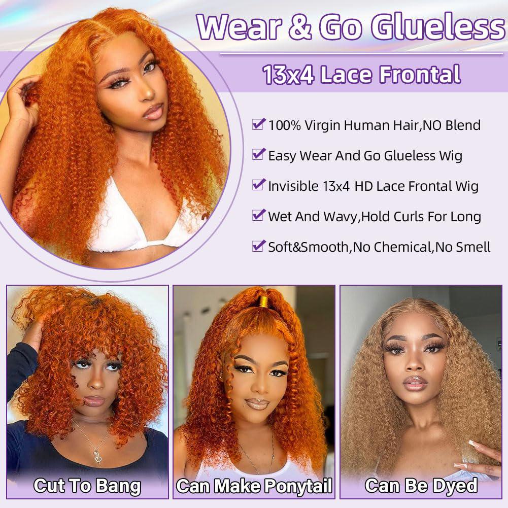 Curly Bob Wig Human Hair Curly Wave 13x4 HD Lace Front Wigs  display picture 1