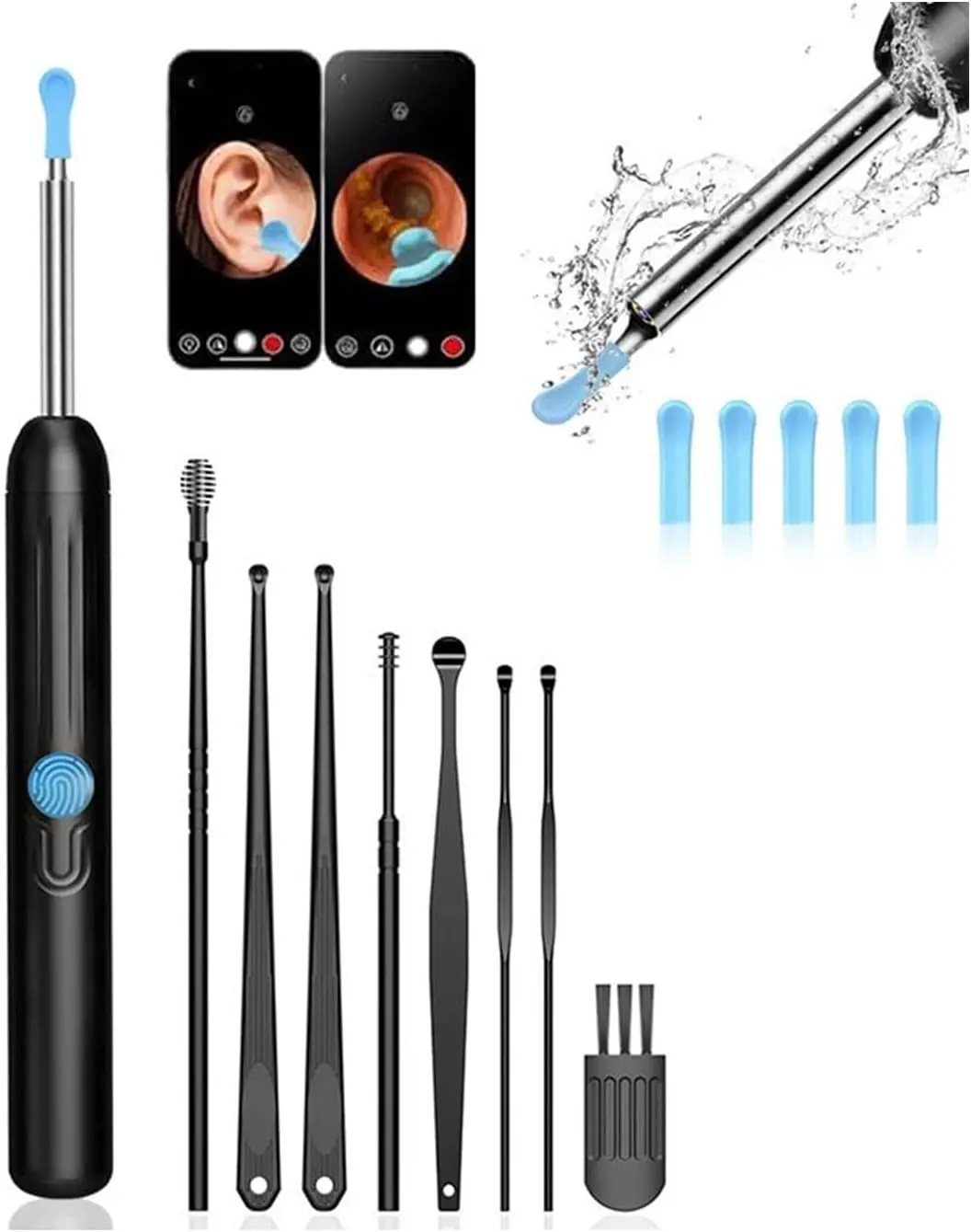 Ear Wax Removal Tool with 1080P Camera and LED Light,Visual Ear Cleaning Kit,2-in-1 EarCleaner with Precision Tweezers & Silicone Scoop,IP67 Waterproof Lens,Professiona EarCamera for iPad/Phone,back to school,back to school haul
