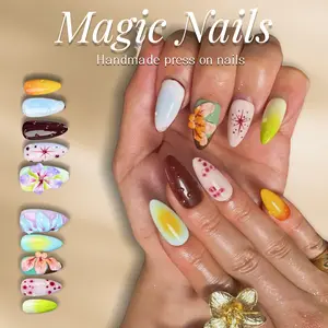 Magic Nails -SPRING ELF -Handmade Press-On Nails ,Short Almond Shape | Reusable,Acrylic Made,Salon-Quality,Long lasting ,Glossy Design