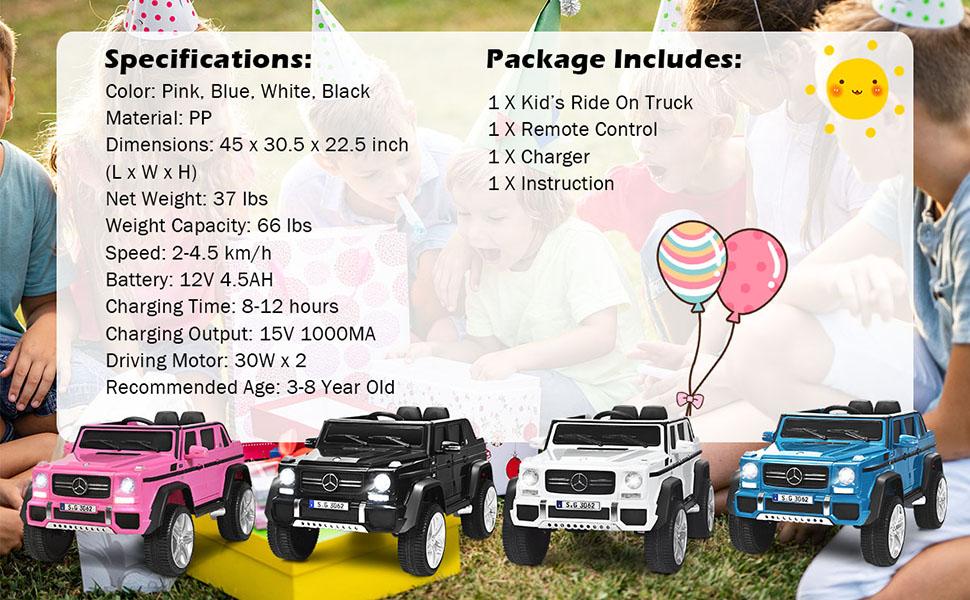 Costway Licensed Mercedes Benz Ride on Truck Car w/ Remote Control, 12V Battery Powered Electric Vehicle for Kids Boy Girl, LED Lights, Music, Suspension System