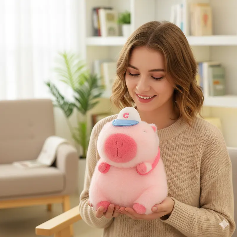Summer Capybara Plush Toy, Cuddly Stuffed Animal, Soft Stuffed Animals, Soft Adorable Stuffed Animal Design with PP Cotton Filling, Soft Animals Decoration Toy for Home Sofa & Bed,