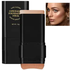 Foundation Stick with Brush, 2 in 1 Dual-Ended Long-Lasting Concealer Foundation Stick, Water Proof Concealer Sticks with Brush, Full Coverage for Dark Circles & Blemishes, Matte Finish for Face Makeup