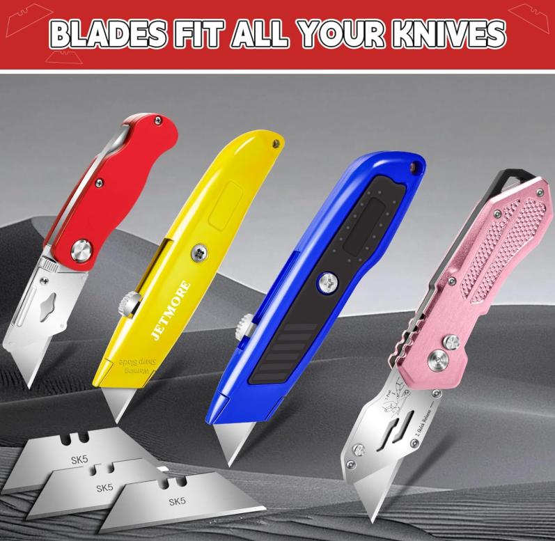 100 Pack Utility Knife Blades, SK5 Steel Box Cutter Blades, Standard Utility Blade Refills with Storage Box, Sharp Heavy Duty Razor Knife Blade Replacement for Box Cutter, Drywall