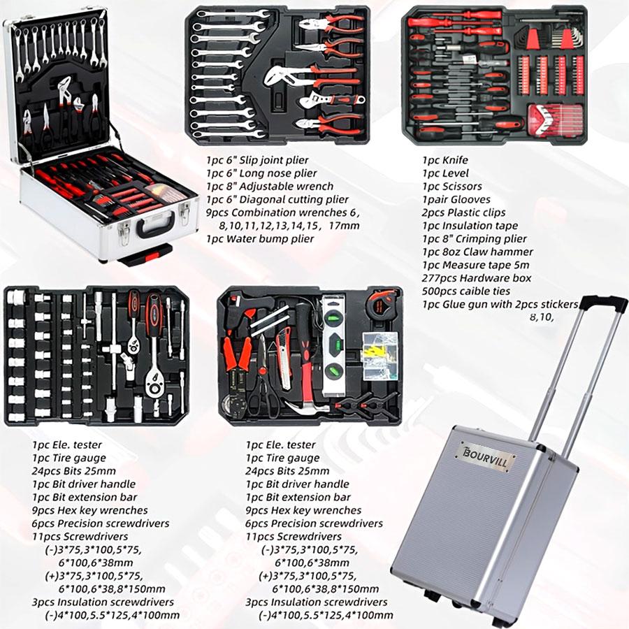 Bourvill 899PCS Large Capacity Metal Hand Toolbox, The Ultimate Home Repair Master Set - Comprehensive Toolbox, With 4 Drawers, General Household Toolkit, Simple And Durable, Auto Repair Repair Tools, No Assembly Required