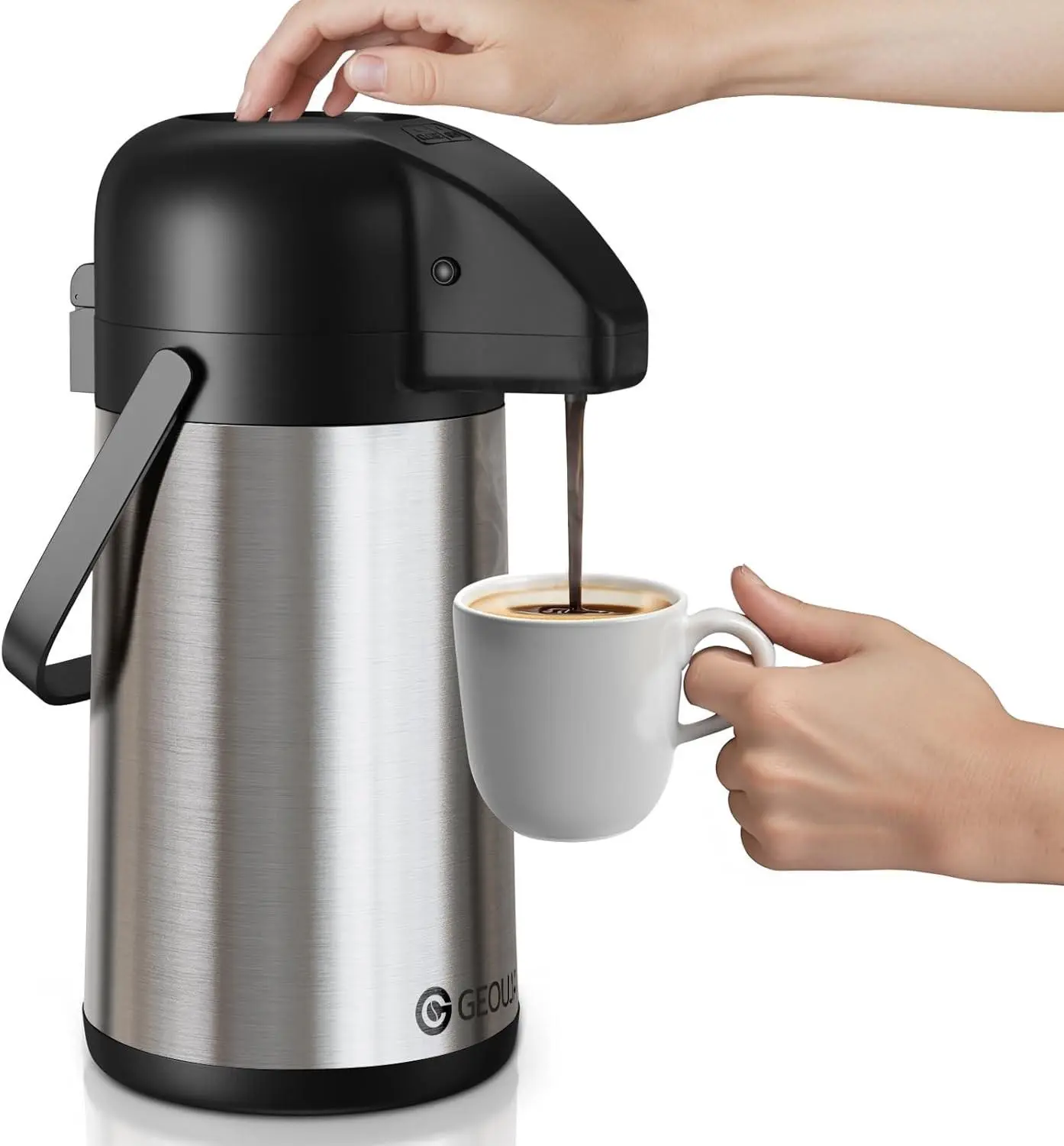 Insulated Double-Wall Stainless Steel Airpot with Pump Dispenser - 64oz-85oz Sizes, Bonus Cleaning Brush, Thermal Coffee Equipment, Modern Kitchenware for Seniors