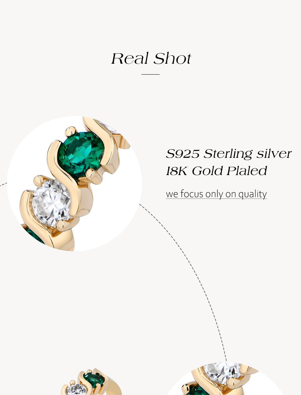 ATTAGEMS Round Brilliant Cut D Color VVS1 S925 Sterling Silver Lab-Created Moissanite& Green Stone Exquisite Jewelry Ring Wedding Engagements Gift  R322