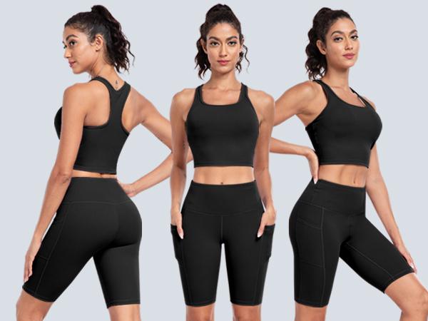 【Free 3-Day Shipping】2026 New 2-Piece Workout Set Racerback Longline Sports Bra & Mult-Pockets Biker Shorts Comfortable Breathable for Everyday Wear Fitness Running Training Sportswear Spring Autumn - Sporty Casual Seamless