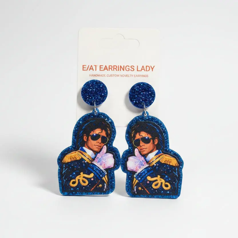 Michael Jackson Blue Glitter Earrings