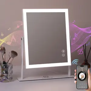 Fenchilin 12"x14" Bluetooth Vanity Makeup Mirror with LED Lights, Metal Tabletop Design in White FENCHILIN