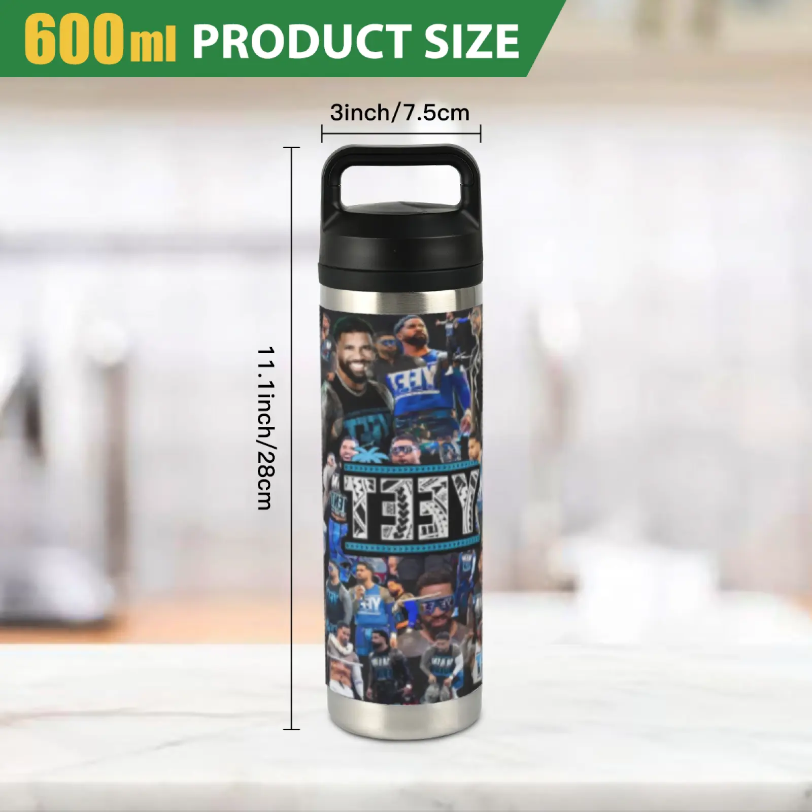 Jey Uso Stylish 20oz Double Wall Stainless Steel Insulated Vacuum Flask Mug - Leak-Proof, Handle, Lid, Hot-Cold Retention, Fade Resistant, Durable Adults' Drinkware for Beach - Ideal Surprise Gift for Birthdays