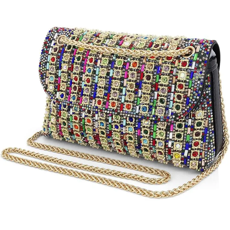 Women's Fantasy Sparkly Rhinestone Evening Clutch - Trendy Polyester Bridal Purse, Embellished Wristlet Pouch for Wedding, Cocktail Events, Handbags for Women, Fashion Purses, Trendy Clutch Bag, Holiday, Synthetic, Mini Clutch, Elegant Stylish Purse