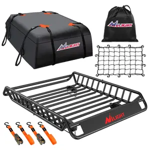 Nilight 51" X 36" X 5" Universal Roof Rack Cargo Basket Heavy-Duty 200LBS Capacity Rooftop Cargo Carrier Luggage Holder & Soft Waterproof|Cargo Bag|Net|Ratchet Straps for SUV Truck Vehicle Automotive dealsforyoudays