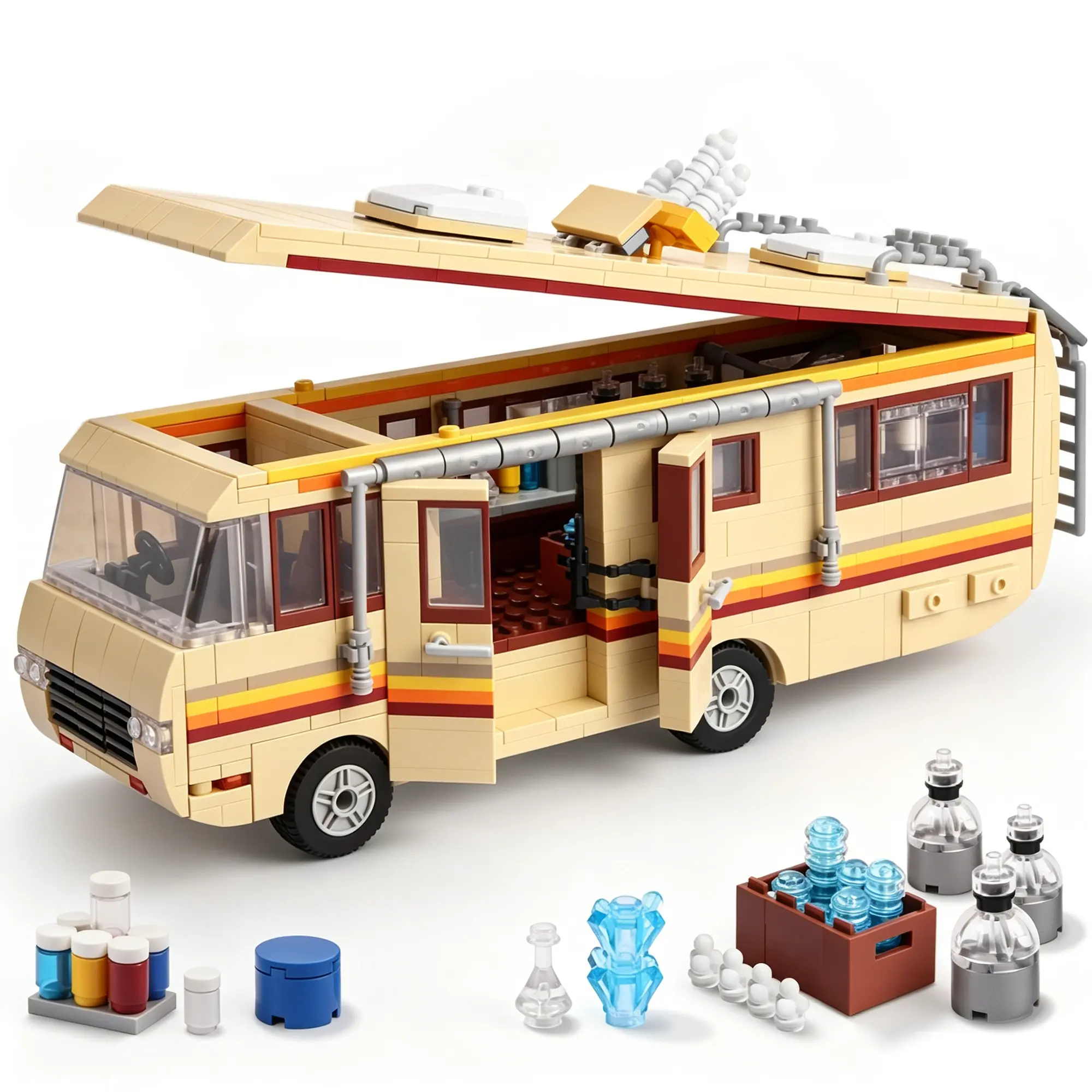 【TOKMOC】66002,Yellow Rvs Building Block Set,Upgraded Creative yellow bus Building Brick,Classic Camper Van gift Toy Suitable for Birthday Gifts, Movie Fans Collection,For aged 12 and above,Stress relief toy,986 Pieces car building perfect christmas