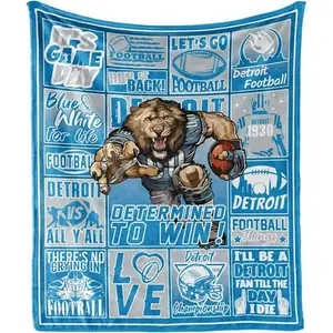 Detroit Football Fan Flannel Fleece Blanket 100% Contemporary Polyester Knit Fabric All Seasons Warm Throw for Office Home Bedroom Knee Warmth Ideal Christmas Gift for Family and Friends