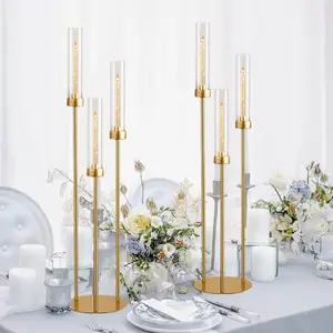 Gold Taper Candle Holders,3 Arm Candlestick Holders For Table Centerpiece Wedding Party Birthday Christmas Home Decorations