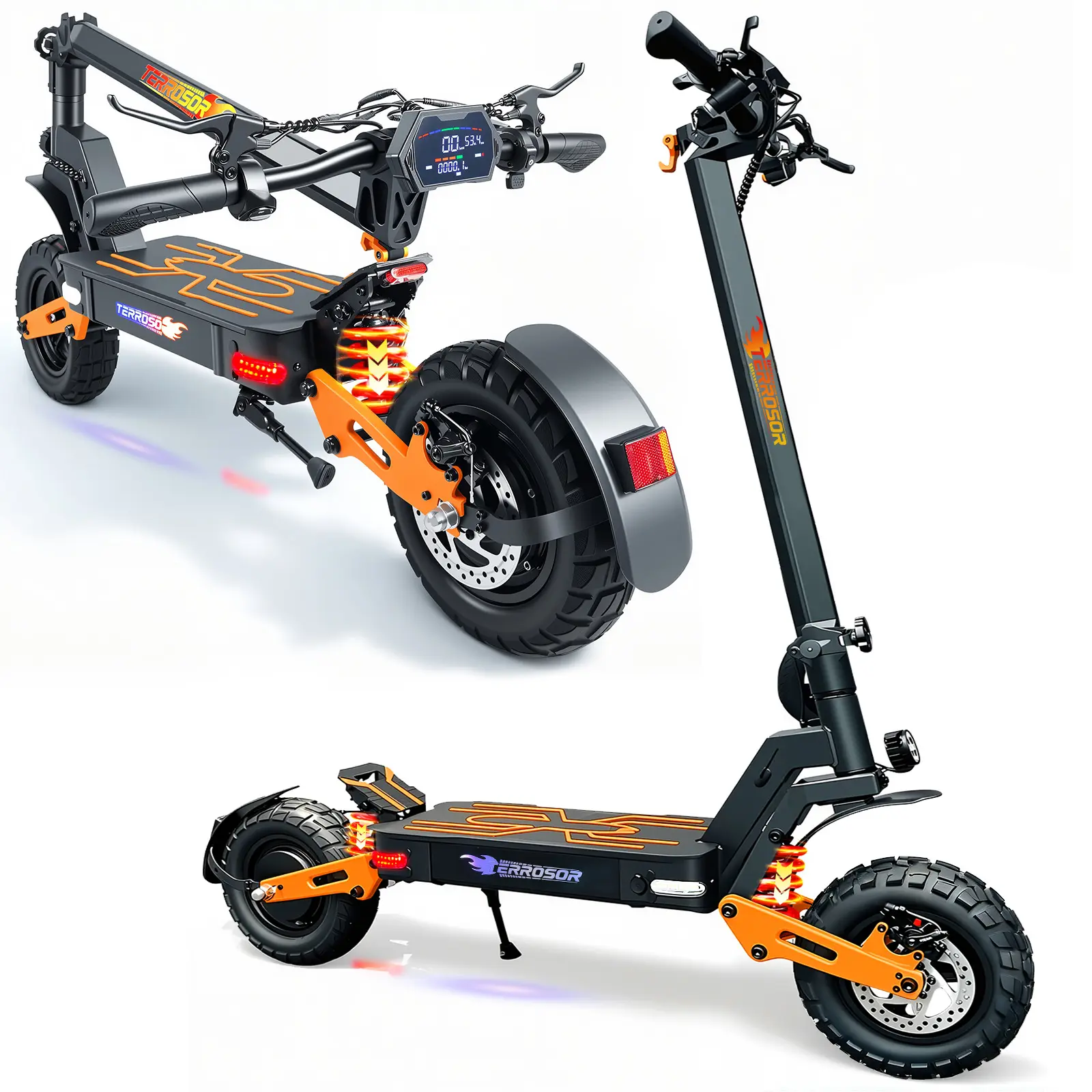 TERROSOR 2000W Peak Adult Folding Escooter - 48V25AH Battery, 35 Mi Range, 500 lbs Load Capacity, 11" Vacuum Tires, Dual Disc Brakes, Hydraulic Suspension, Headlight, Portable Folding Scooter, Off Road Scooter
