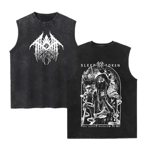 [New Version] Sleep Token Washed Tank Top, Gym Essential, Vintage Casual Crewneck Sleeveless Menswear T-shirts Classic Cotton Fabric Streetwear