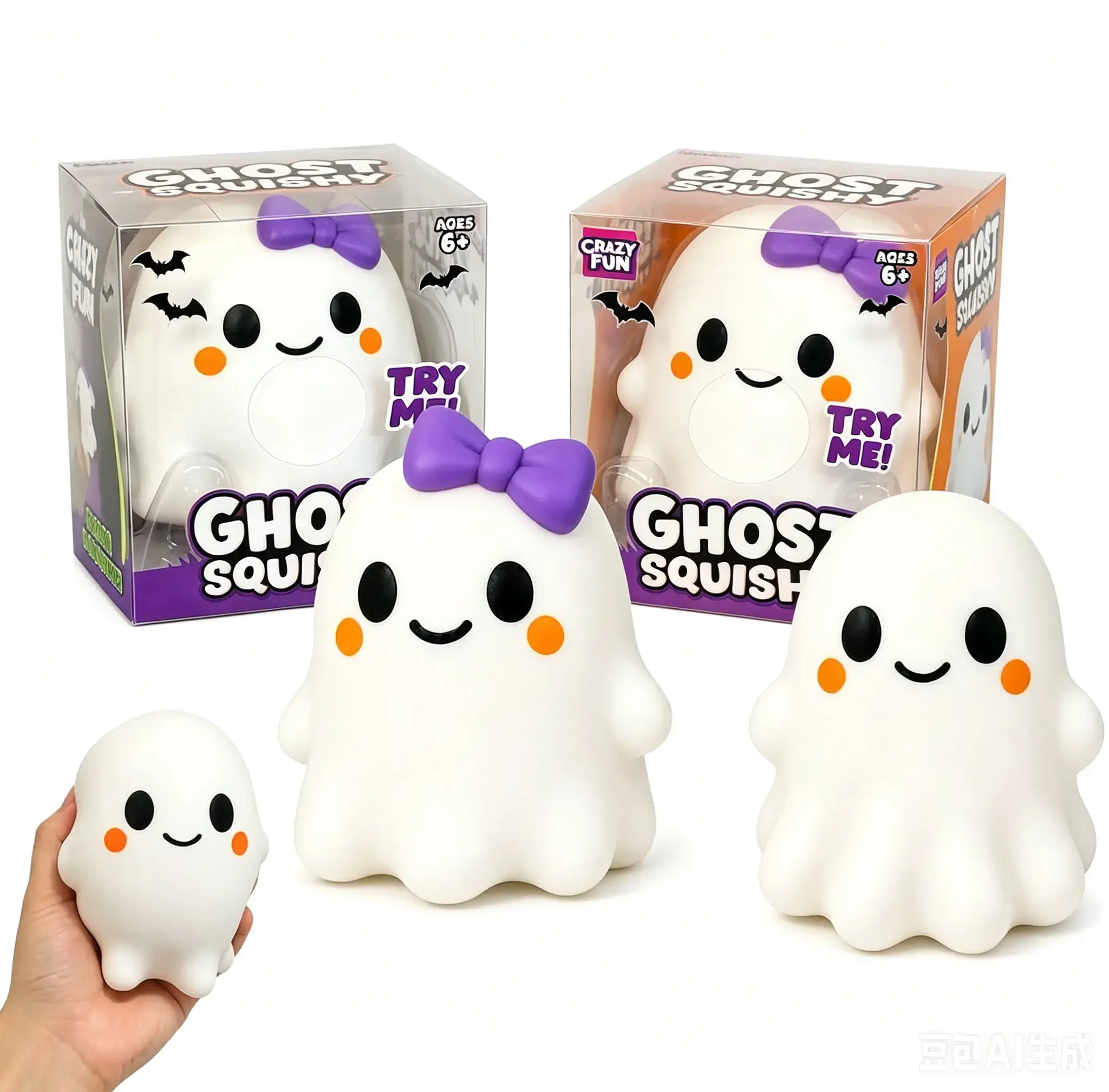 2026 Couple Ghost Squishies - Ghost Theme Stress-Relief Squeeze Ball, Safe Durable Non-Toxic Sensory Toy for Adults, Classic Novelty Stress Relief Toy