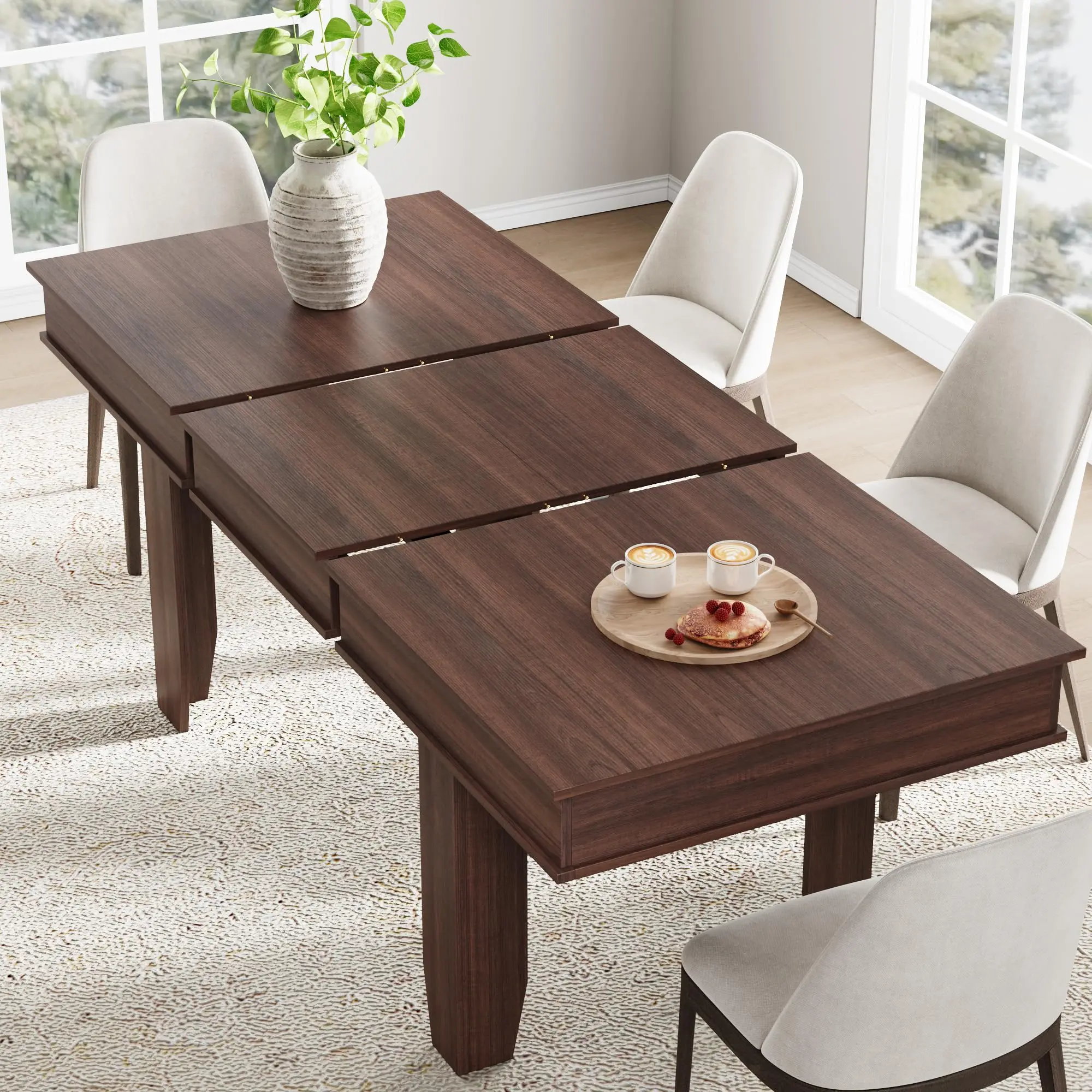 Garvee Extendable Dining Room Table 63-86.6 in for 6-10, Farmhouse Style Kitchen Table with Sturdy Wooden Frame, Large Rectangular Table for Dining Room and Kitchen,sohochic