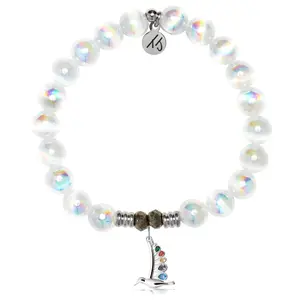 White Selenite Gemstone Bracelet with Hummingbird Sterling Silver Charm