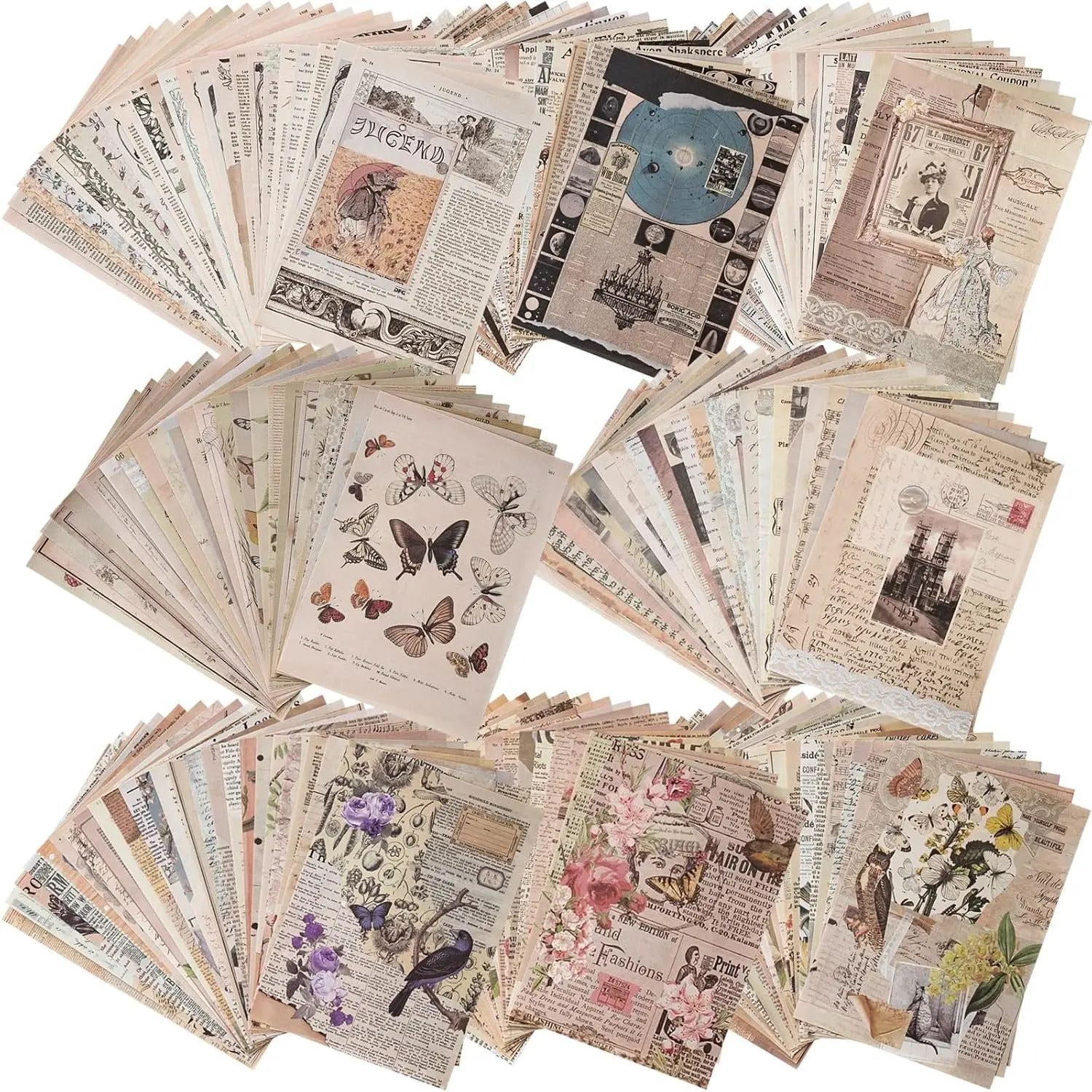Cottagecore Rustic Pre-Printed Scrapbooking Set - 192 Sheets Office Stationery, 8 Assorted Cottagecore Themes (24 Each), 17x12 cm Premium Cardstock Aesthetic Paper for Crafts, Journaling Projects