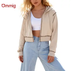 Ommig Women's Short Hooded Sweatshirt Zip Up Hoodies  Fashion Cropped Fit Comfortable Material for Casual Outings Style Womenswear christmas sweatshirts