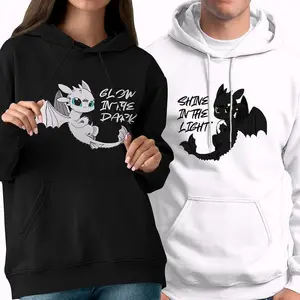 Toothless Dragon Couple Matching Hoodies Glow In The Dark And Shine In The Light  Pullover for Women for Men Unisex, Perfect Gift Anniversary Clothes