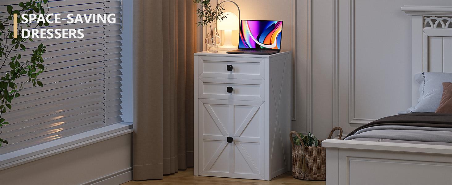 Miuvanity Farmhouse 3 in 1 Vanity with Mirror, 3-Color Adjustable Lighting, Cushioned Stool for Bedroom Organization & Beauty Routines