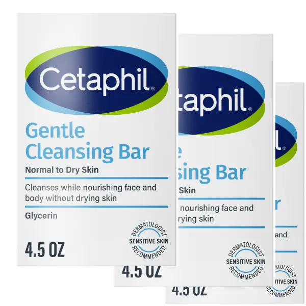 Cetaphil Mild Cleansing Bars – Gentle Fragrance-Free Daily Cleanser for Sensitive & Dry Skin, 3 Bars, 4.5 oz Each