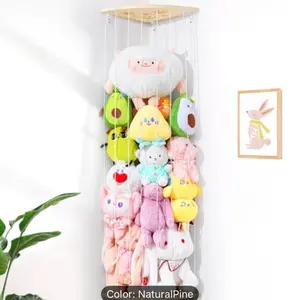 Adjustable Height Large Corner Stuffed Animal Storage Net - Heavy-Duty Wood Frame with Soft Mesh Organizer, Space-Saving Wall-Mounted Plush Holder for Nursery, 'edroom Decor, Teddy Bear Organizer with Easy Installation (No Tools Required) - Durable