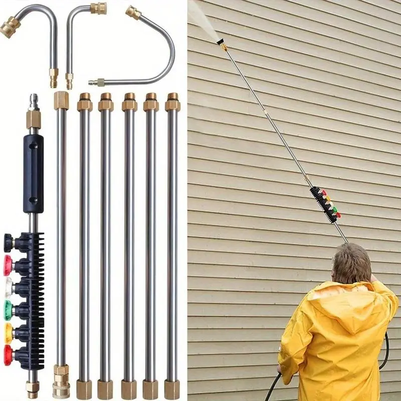 Heavy Duty Pressure High Pressure Washer Extension Wand Set (10-Pack) – Stainless Steel Accessories, 5 Atomization Nozzle Tips, 1 Gutter Cleaner Attachment, 1/4" Quick Connect, 4000 PSI, Unscented, for Siding, Decks, Driveways
