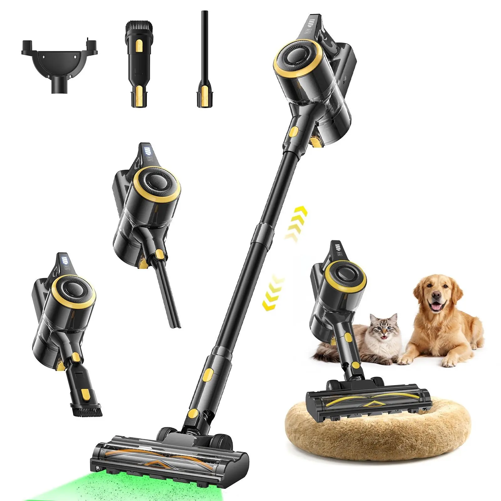 P3 Cordless Vacuum Cleaner for Home with 12KPa Strong Suction, 30-Minute Runtime, Green LED Headlight & Lightweight Design for Hardwood Floors, Carpets and Pet Hair