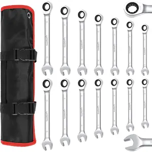 12-Piece Flex-Head Ratcheting Wrench Set, Metric 8–19mm Combination Wrenches, 72-Tooth Cr-v Steel, with Storage Bag for Home, Car & Bike Repair