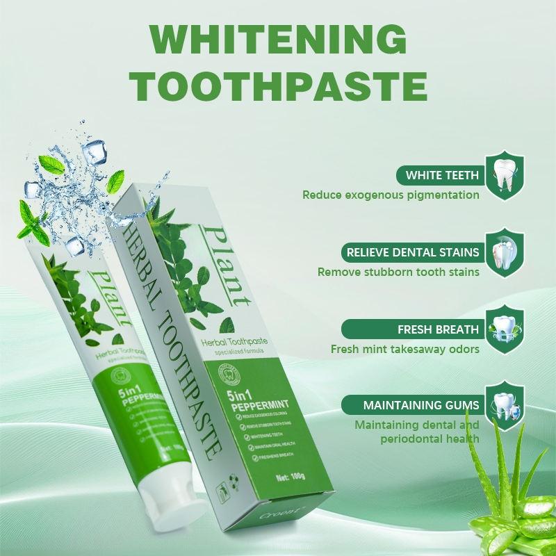 5 in 1 Whitening Toothpaste, Plant Herbal Formula, Reduces Exogenous Stains, Freshens Breath & Supports Healthy Teeth, 100g