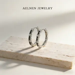 AELNEN Silver-Tone Black CZ Woven Drop Earrings - Intricate Twisted Design Earrings - Luxury Daily Accessory - Gift for Her