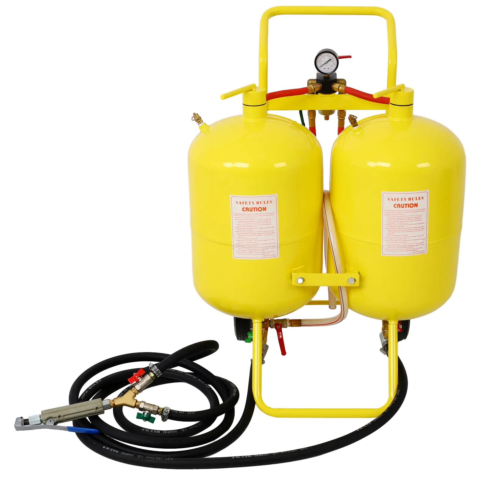 Dual-Tank Abrasive Soda Blaster, Two 10 Gallon Tanks, 100 LBS Heavy-Duty Capacity, Built-In Pressure Gauge, Portable Industrial Sandblasting Equipment