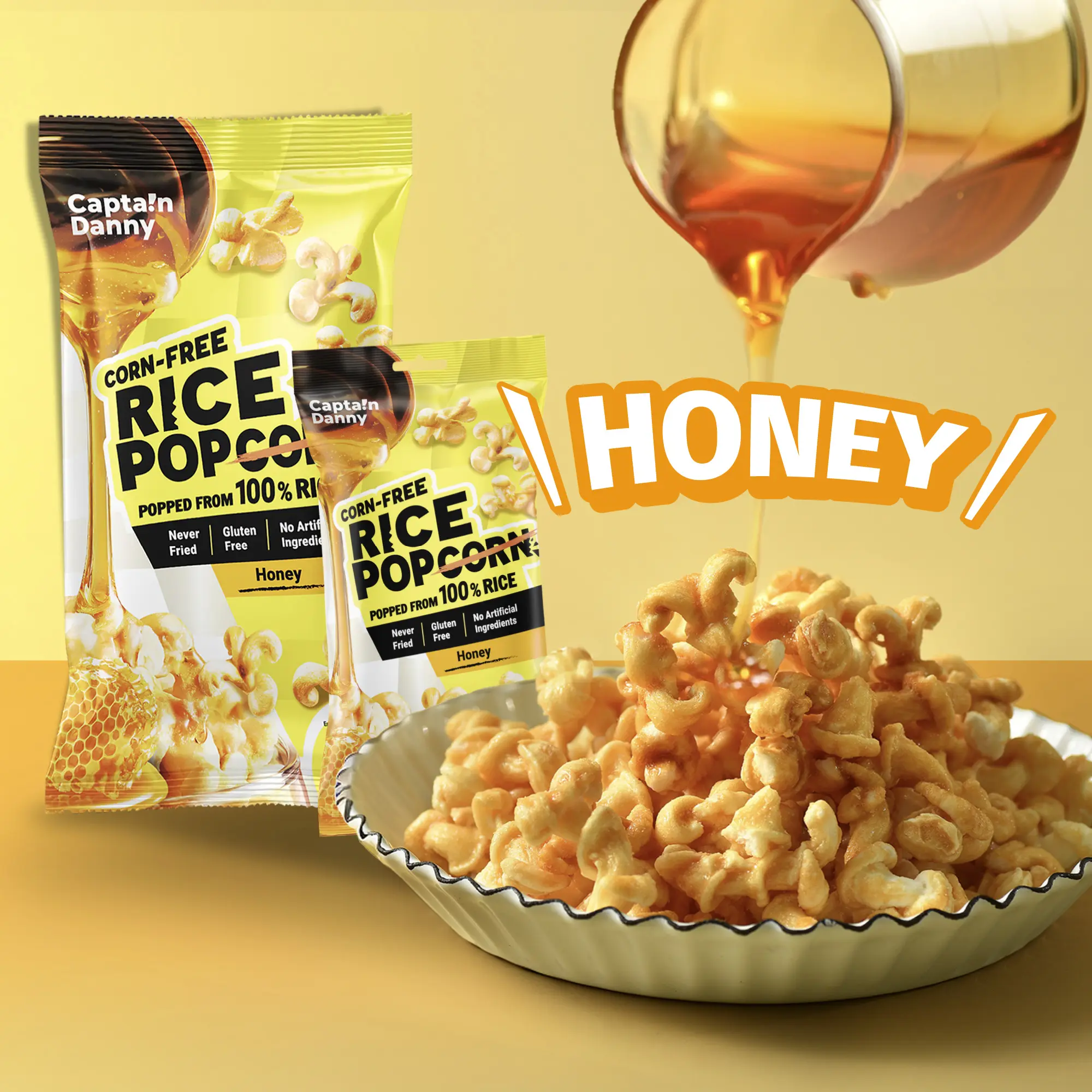 4 Large Packs-2 Honey & 2 Salted Caramel Rice Popcorn–Corn-Free Hulless ...