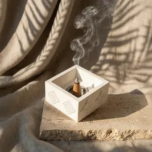 4 Dhikr Stone Cast Mabkhara – Geometric Square Kufic Incense Burner